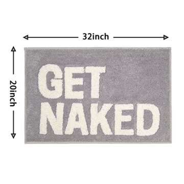 Brakki Get Naked Bath Mat Non-Slip White Gray Bathroom Rugs Cute Funny Bath Rug Soft Washable Bathroom Mat Preppy Apartment Decor 20 x 32 inch