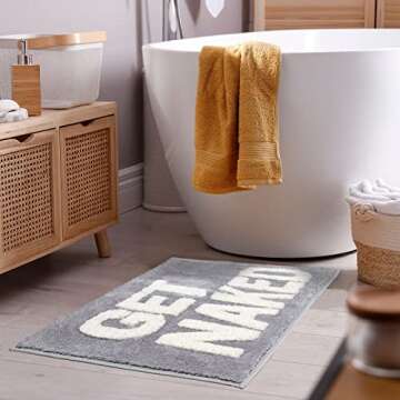 Brakki Get Naked Bath Mat Non-Slip White Gray Bathroom Rugs Cute Funny Bath Rug Soft Washable Bathroom Mat Preppy Apartment Decor 20 x 32 inch