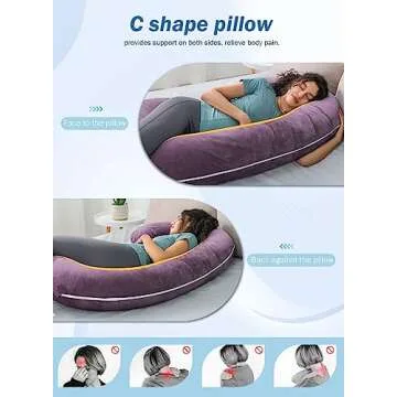 INSEN Pregnancy Pillow,Maternity Body Pillow with Velvet Cover,C Shaped Body Pillow for Sleeping (Cozy Velvet-Lavender)