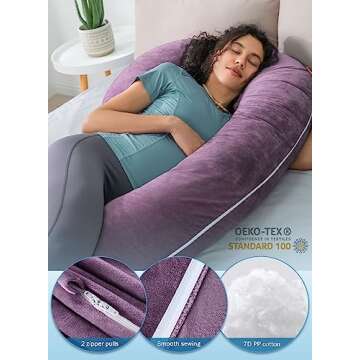 INSEN Pregnancy Pillow,Maternity Body Pillow with Velvet Cover,C Shaped Body Pillow for Sleeping (Cozy Velvet-Lavender)