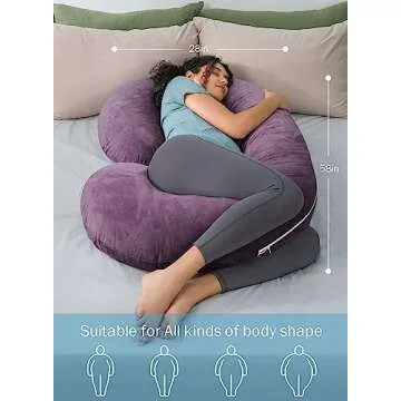INSEN Pregnancy Pillow,Maternity Body Pillow with Velvet Cover,C Shaped Body Pillow for Sleeping (Cozy Velvet-Lavender)