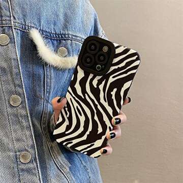 Phone Case Compatible with iPhone 13 Pro Max Fashion Curved Zebra Print Protective Cases Faux Leathe...