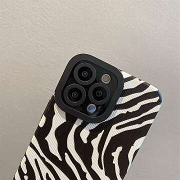 Phone Case Compatible with iPhone 13 Pro Max Fashion Curved Zebra Print Protective Cases Faux Leather Silicone Shockproof Cover for Women for iPhone 13 Pro Max - Black