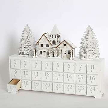 PIONEER-EFFORT Christmas Wooden Advent Calendar House with 24 Drawers Countdown to Christmas Decorat...
