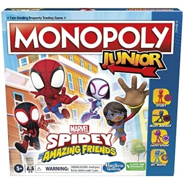 Hasbro Gaming Monopoly Junior: Marvel Spidey and His Amazing Friends Edition Board Game for Kids Age...