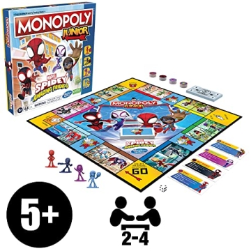 Hasbro Gaming Monopoly Junior: Marvel Spidey and His Amazing Friends Edition Board Game for Kids Ages 5+, with Artwork from The Animated Series, Kids Board Games