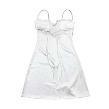 Wedcur Women Spaghetti Strap Mini Dress Nightwear Lace Satin Cut Out Side Slit Ruffle Sexy Party Short Dresses (White, S)