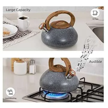 Tiilan Stainless Steel Tea Kettle with Wood Grain Handle