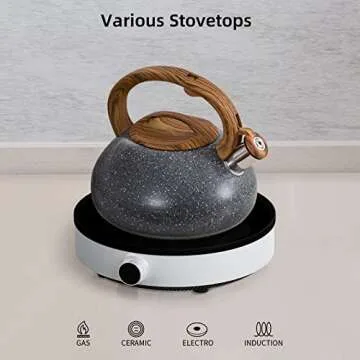 Tiilan Stainless Steel Tea Kettle with Wood Grain Handle