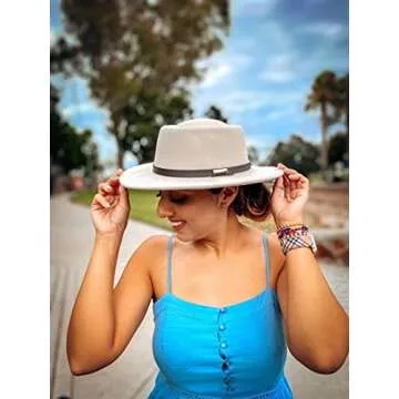 Lanzom Vintage Women Wide Brim Fedora Hat for Style