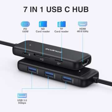 MacBook Pro Air Dongle USB C Adapter,7 IN 1 USBC Hub with 4K HDMI,3 USB 3.0 Ports, 100W Power Delivery and SD Micro SD Card Reader Accessories for MacBook Pro Air 2020/2019/2018, Surface Go/Book 2 etc