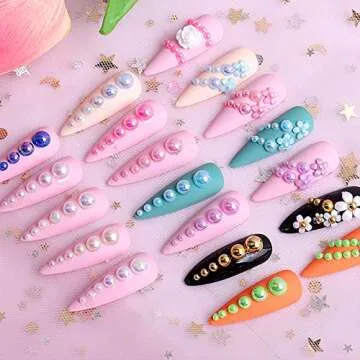 5600PCS Half Round Pearls Flatback Imitation Pearls for Crafts,7 Sizes for DIY Nails Art Crafting,Jewelry Making, Shoes,Cup,Phone Decoration (17 Lotus Root Starch AB)