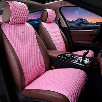 West Leathers Universal Seat Covers with Pink Steering Wheel Cover for Cars Leather Seat Cover Car Seat Cover 2/3 Covered 11PCS Fit Car/Auto/Truck/SUV Pink