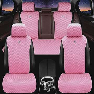 West Leathers Universal Seat Covers with Pink Steering Wheel Cover for Cars Leather Seat Cover Car Seat Cover 2/3 Covered 11PCS Fit Car/Auto/Truck/SUV Pink