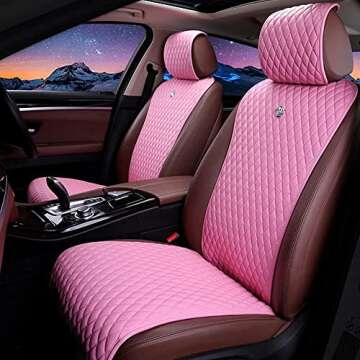 West Leathers Universal Seat Covers with Pink Steering Wheel Cover for Cars Leather Seat Cover Car Seat Cover 2/3 Covered 11PCS Fit Car/Auto/Truck/SUV Pink