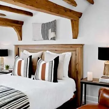 Vfuty Set of 2 Black White Boho Pillow Cover with Leather Modern Couch Pillow Covers 22x22 inch Farmhouse Stripe Pillowcase for Couch Bed, Black