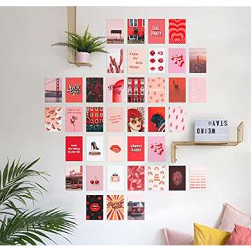 HAUS AND HUES Photo Collage Kit for Wall Aesthetic Decor Red Posters for Room Aesthetic, Red Wall Collage Kit, Aesthetic Wall Collage Kit Red Room Decor Prints, VCSO Decor (Set of 50)