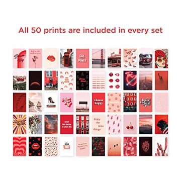 HAUS AND HUES Photo Collage Kit for Wall Aesthetic Decor Red Posters for Room Aesthetic, Red Wall Collage Kit, Aesthetic Wall Collage Kit Red Room Decor Prints, VCSO Decor (Set of 50)