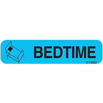 Pharmex 1-348 "Bedtime" Permanent Paper Label, 1 9/16" x 3/8", Blue, Pack of 1000