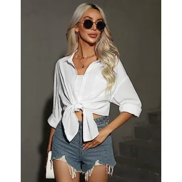 HOTOUCH Women's White Button Up Shirt for Stylish Comfort