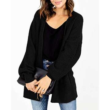 Misassy Womens Open Front Waffle Long Sleeve Lightweight Knit Cardigans Sweater Oversized Sweaters with Pockets Black