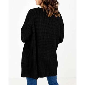 Misassy Womens Open Front Waffle Long Sleeve Lightweight Knit Cardigans Sweater Oversized Sweaters with Pockets Black