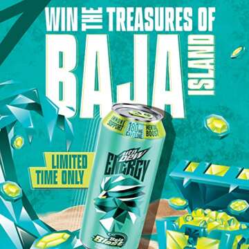 MTN DEW ENERGY, Baja Blast, 16oz Cans (12 Pack), 0g added sugar, 5% juice, Zinc to help support immune function, Citicoline and caffeine for mental boost*, Antioxidants Vitamins A&C - Limited Edition