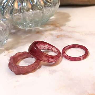 Viva Joya Resin Acrylic Plastic Knuckle Rings for Women, Chunky Trendy Colorful Stackable Jewelry, S...