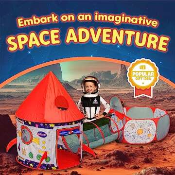 Playz 3pc Rocket Ship Astronaut Kids Play Tent, Tunnel, & Ball Pit with Basketball Hoop Toys for Boys, Girls, Babies, and Toddlers - STEM Inspired Educational Galactic Spaceship Design w/Planets