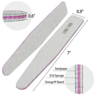 BTYMS 25 Count 100/180 Grit Nail Files for Acrylic Nails, Double Sided Emery Boards Reusable Nail Buffing Files