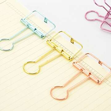 Color Hollow Out Paper Binder Clip Invoice Bill Clip Office Supplies Pack of 10 (M, Bronze)
