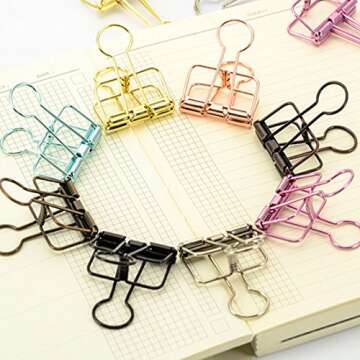 Color Hollow Out Paper Binder Clip Invoice Bill Clip Office Supplies Pack of 10 (M, Bronze)