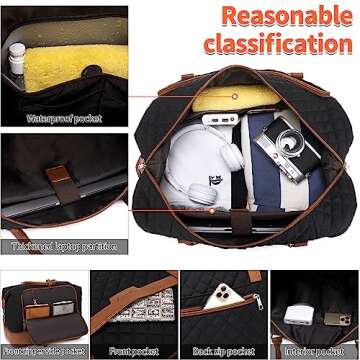 Weekender Bags for Women Overnight Bag with Shoe Compartment and Toiletry Bags Large Travel Duffel Bag Carry On Shoulder Tote with Trolley Sleeve 21" for Weekend Traveling Business Trip, Gym