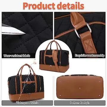 Weekender Bags for Women Overnight Bag with Shoe Compartment and Toiletry Bags Large Travel Duffel Bag Carry On Shoulder Tote with Trolley Sleeve 21" for Weekend Traveling Business Trip, Gym