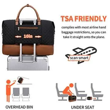 Weekender Bags for Women Overnight Bag with Shoe Compartment and Toiletry Bags Large Travel Duffel Bag Carry On Shoulder Tote with Trolley Sleeve 21" for Weekend Traveling Business Trip, Gym