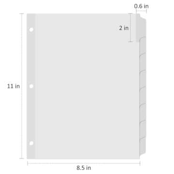 HABGP 16Pcs/2 Set Binder Dividers with Tabs, 8 White Tab for 3 Ring Binder Dividers, White Page Folder Dividers for 3 Ring Binder Sheet Paper Protectors, Notebook Binder Sleeves with Pockets