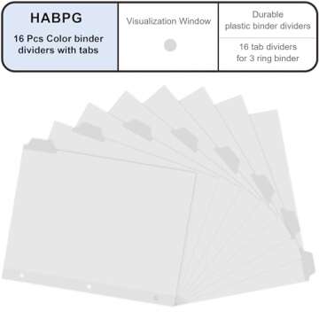 HABGP 16Pcs/2 Set Binder Dividers with Tabs, 8 White Tab for 3 Ring Binder Dividers, White Page Folder Dividers for 3 Ring Binder Sheet Paper Protectors, Notebook Binder Sleeves with Pockets