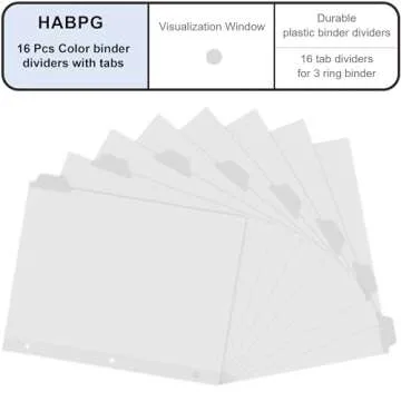 HABGP 16Pcs/2 Set Binder Dividers with Tabs, 8 White Tab for 3 Ring Binder Dividers, White Page Folder Dividers for 3 Ring Binder Sheet Paper Protectors, Notebook Binder Sleeves with Pockets