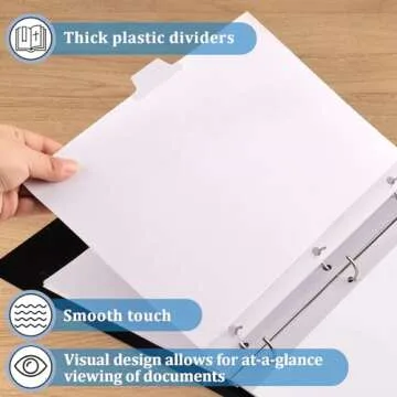 HABGP 16Pcs/2 Set Binder Dividers with Tabs, 8 White Tab for 3 Ring Binder Dividers, White Page Folder Dividers for 3 Ring Binder Sheet Paper Protectors, Notebook Binder Sleeves with Pockets