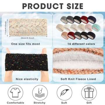 Yuxung 16 Pcs Womens Headbands Winter Warm Cable Knit Fuzzy Lined Ear Warmer Headband Cable Knit Ear Warmer Thick Head Wrap for Women Girl Cold Weather (multicolor)