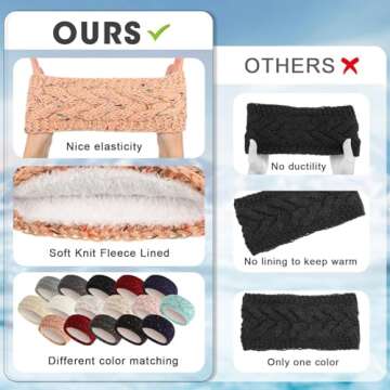 Yuxung 16 Pcs Womens Headbands Winter Warm Cable Knit Fuzzy Lined Ear Warmer Headband Cable Knit Ear Warmer Thick Head Wrap for Women Girl Cold Weather (multicolor)