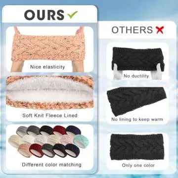 Yuxung 16 Pcs Womens Headbands Winter Warm Cable Knit Fuzzy Lined Ear Warmer Headband Cable Knit Ear Warmer Thick Head Wrap for Women Girl Cold Weather (multicolor)