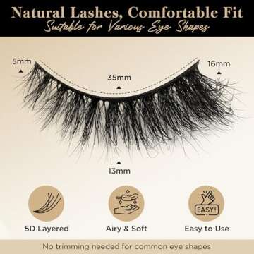 Bepholan 3-Pack Natural Look Fake Mink Eyelashes - Fluffy Cat Eye Lashes XMZ208