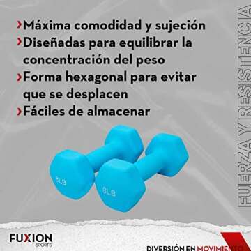 FUXION 8lbs Neoprene Dumbbell Hand Weights, Sets of 2 with Multiple Weight Options, Hexagon Non-Slip Weights for Home Gym Yoga Pilates Workout - Blue