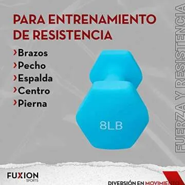 FUXION 8lbs Neoprene Dumbbell Hand Weights, Sets of 2 with Multiple Weight Options, Hexagon Non-Slip Weights for Home Gym Yoga Pilates Workout - Blue