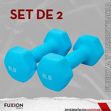 FUXION 8lbs Neoprene Dumbbell Hand Weights, Sets of 2 with Multiple Weight Options, Hexagon Non-Slip Weights for Home Gym Yoga Pilates Workout - Blue