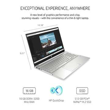 HP Pavilion 15 Laptop, 11th Gen Intel Core i7-1165G7 Processor, 16 GB RAM, 512 GB SSD Storage, Full HD IPS micro-edge Display, Windows 11 Pro, Compact Design, Long Battery Life