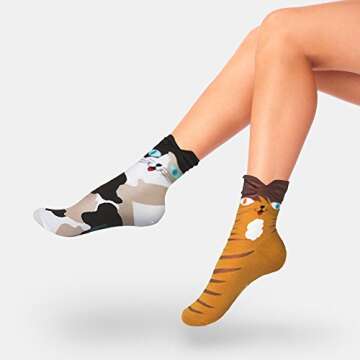 KONY Women's Girls Funny Crew Novelty Socks with Dogs Cats Owls Giraffe Cute Animals Print Colorful ...