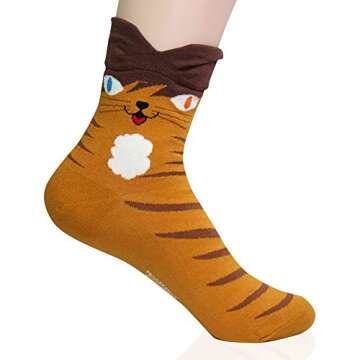KONY Women's Girls Funny Crew Novelty Socks with Dogs Cats Owls Giraffe Cute Animals Print Colorful Pattern (Sweet Cats - 4 Pairs)