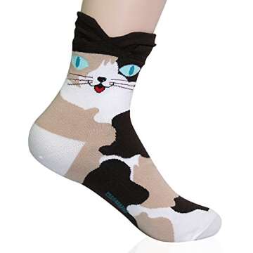 KONY Women's Girls Funny Crew Novelty Socks with Dogs Cats Owls Giraffe Cute Animals Print Colorful Pattern (Sweet Cats - 4 Pairs)